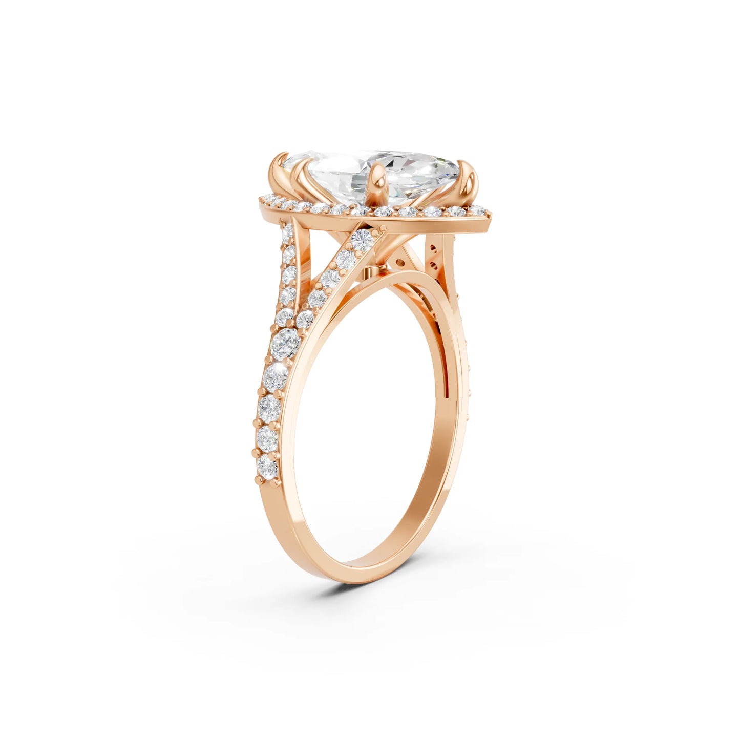 14K Gold Marquise Cut Diamond Split Shank Halo Engagement Ring