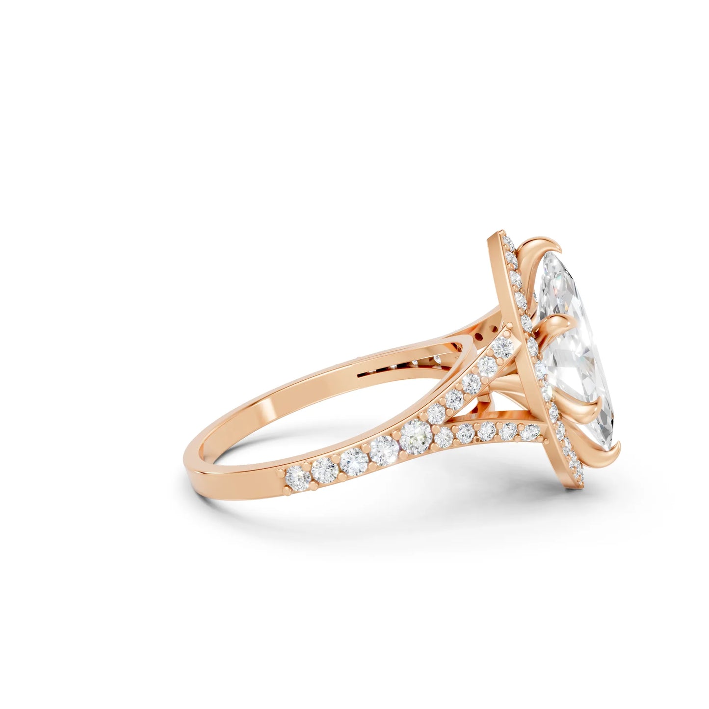 14K Gold Marquise Cut Diamond Split Shank Halo Engagement Ring
