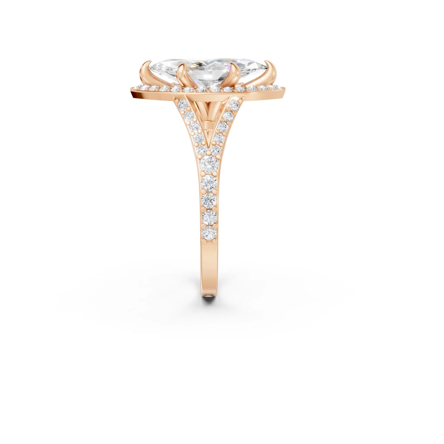 14K Gold Marquise Cut Diamond Split Shank Halo Engagement Ring