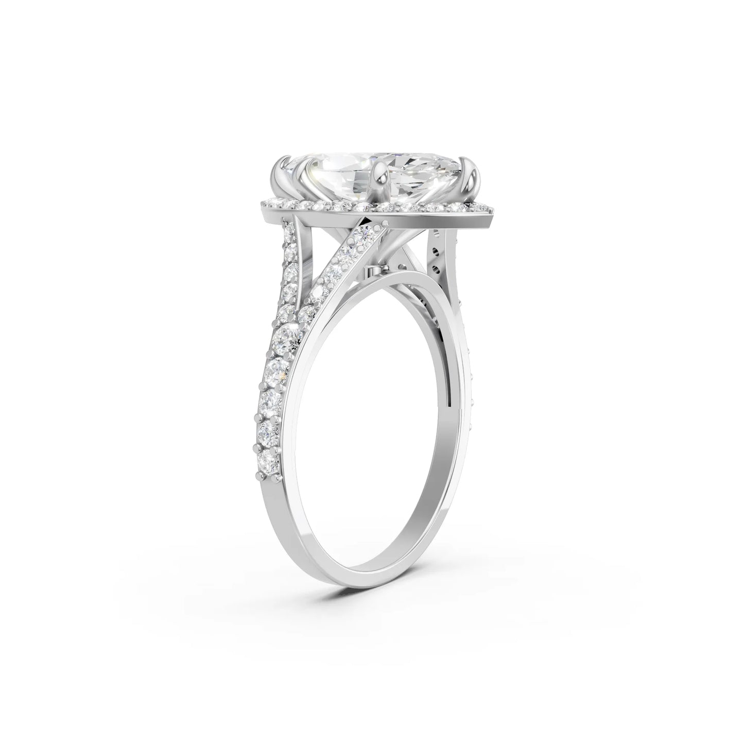 14K Gold Marquise Cut Diamond Split Shank Halo Engagement Ring