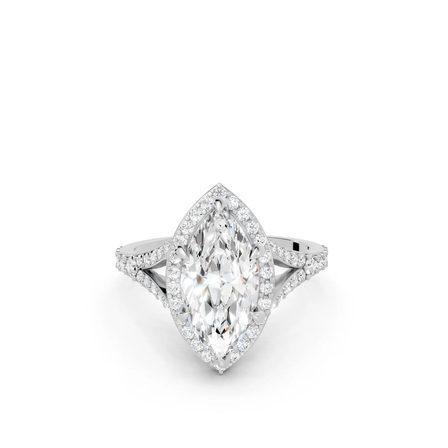 14K Gold Marquise Cut Diamond Split Shank Halo Engagement Ring