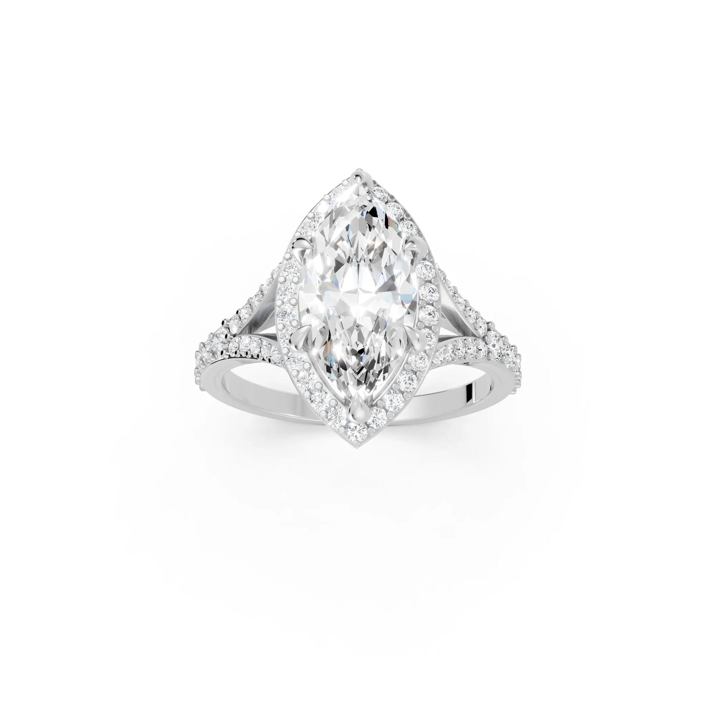 14K Gold Marquise Cut Diamond Split Shank Halo Engagement Ring