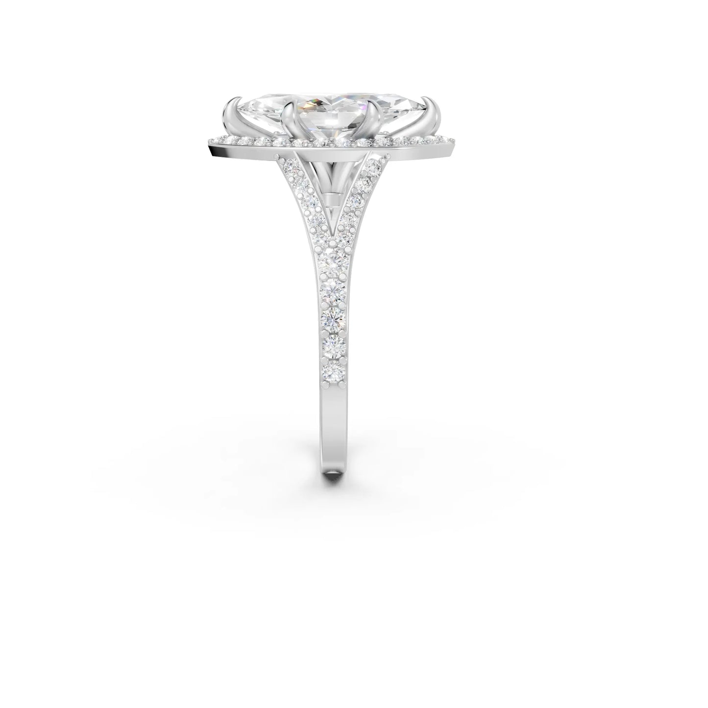 14K Gold Marquise Cut Diamond Split Shank Halo Engagement Ring
