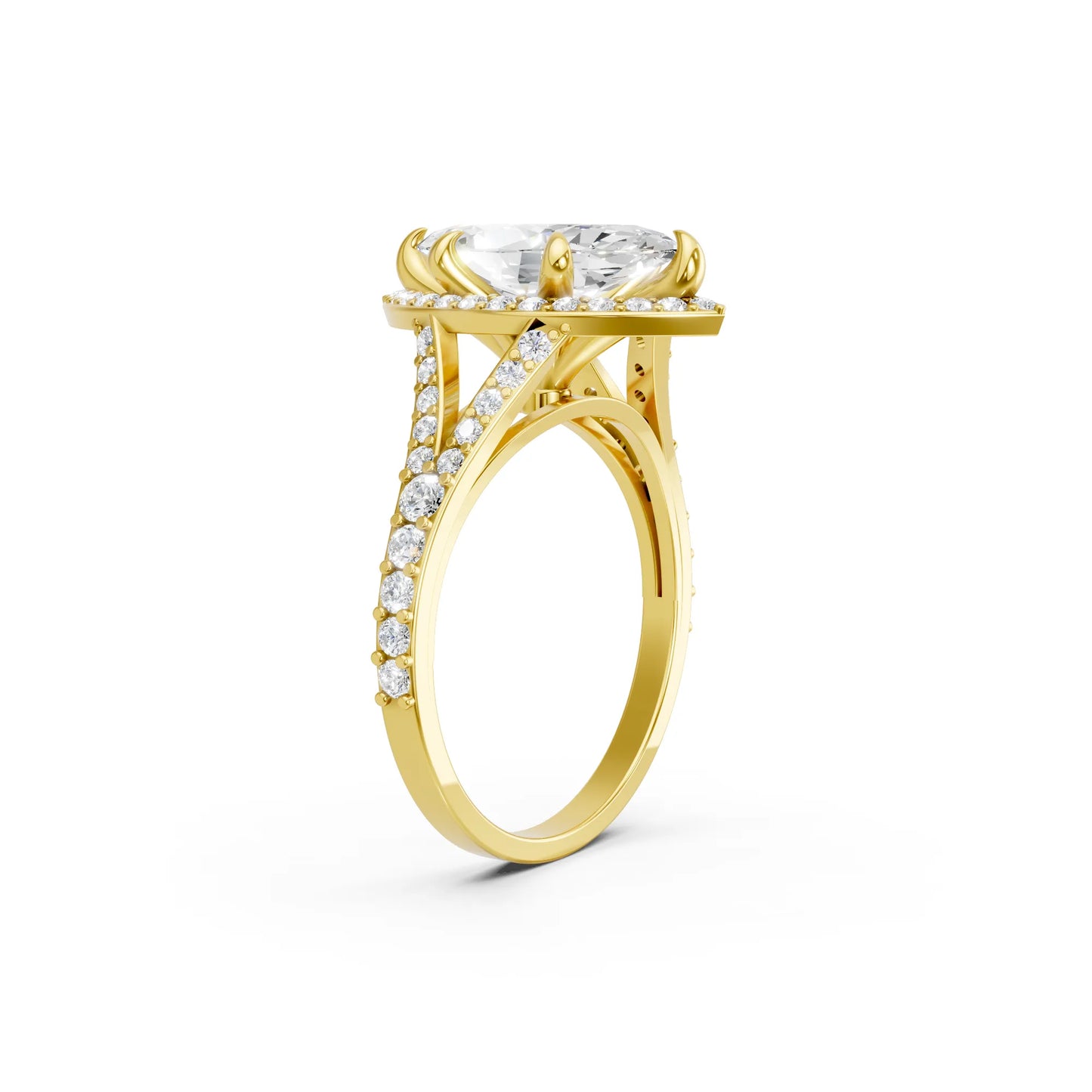 14K Gold Marquise Cut Diamond Split Shank Halo Engagement Ring