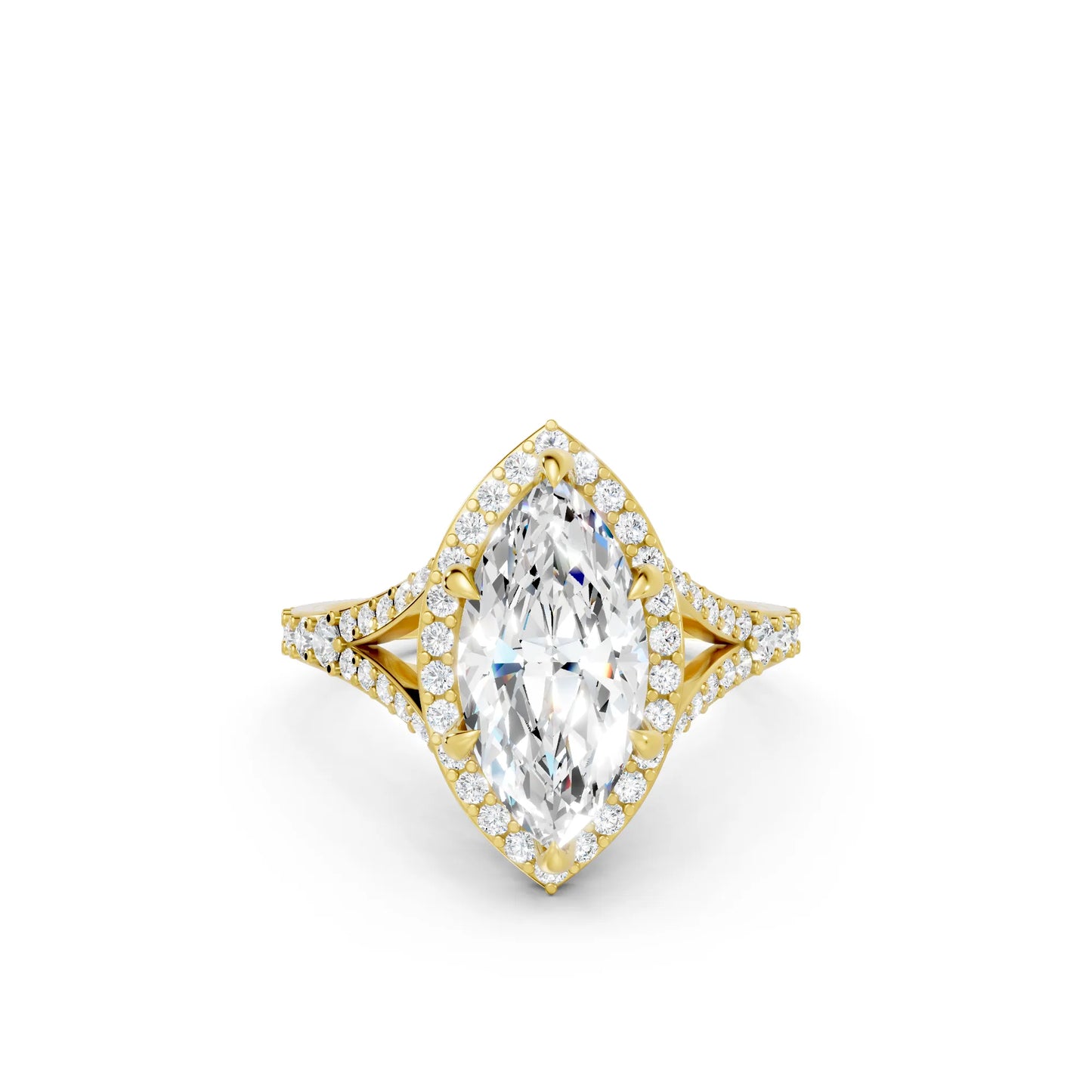 14K Gold Marquise Cut Diamond Split Shank Halo Engagement Ring