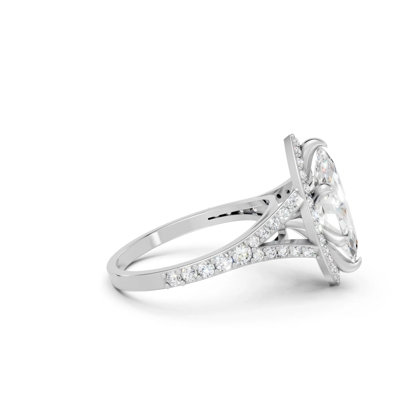 14K Gold Marquise Cut Diamond Split Shank Halo Engagement Ring
