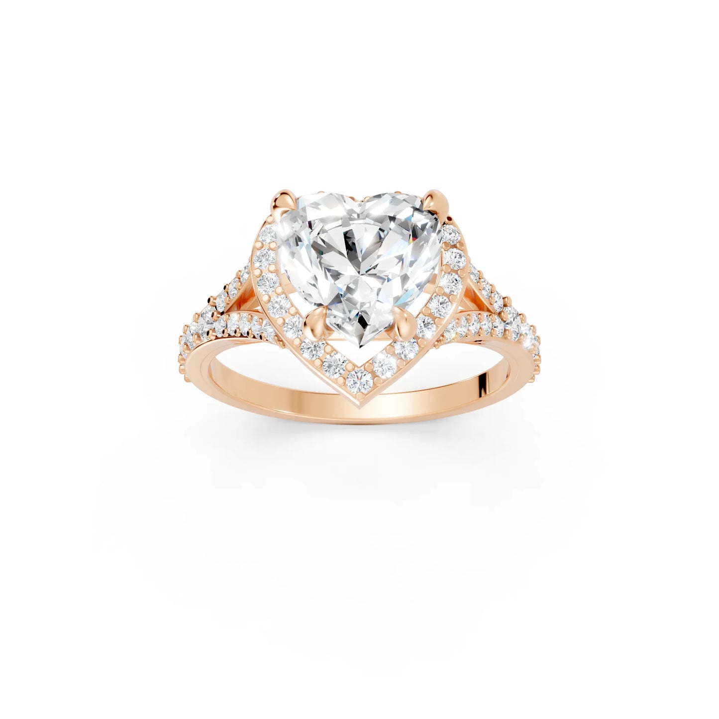 14K Gold Heart Cut Diamond Split Shank Halo Engagement Ring