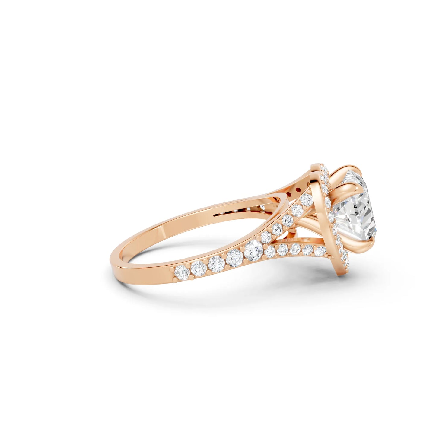 14K Gold Heart Cut Diamond Split Shank Halo Engagement Ring