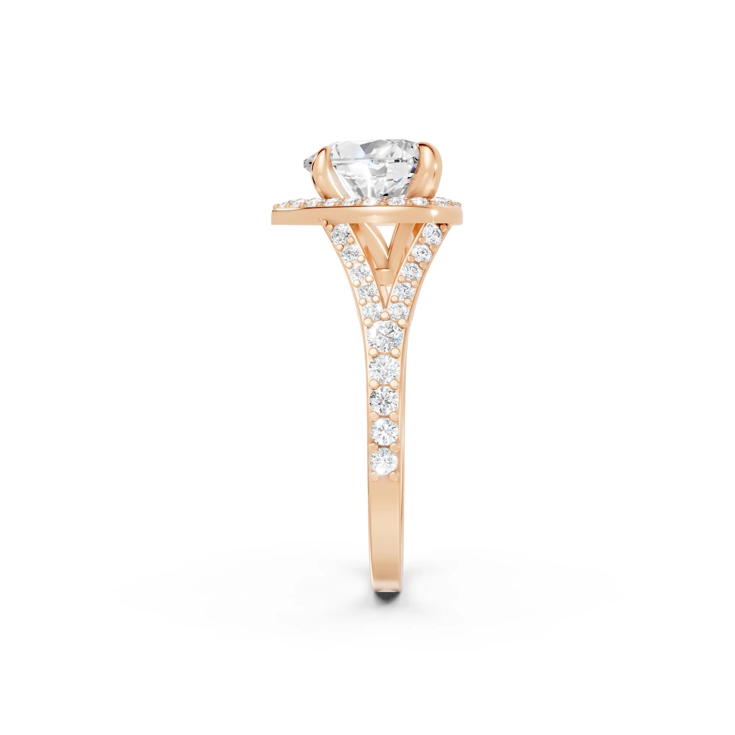 14K Gold Heart Cut Diamond Split Shank Halo Engagement Ring