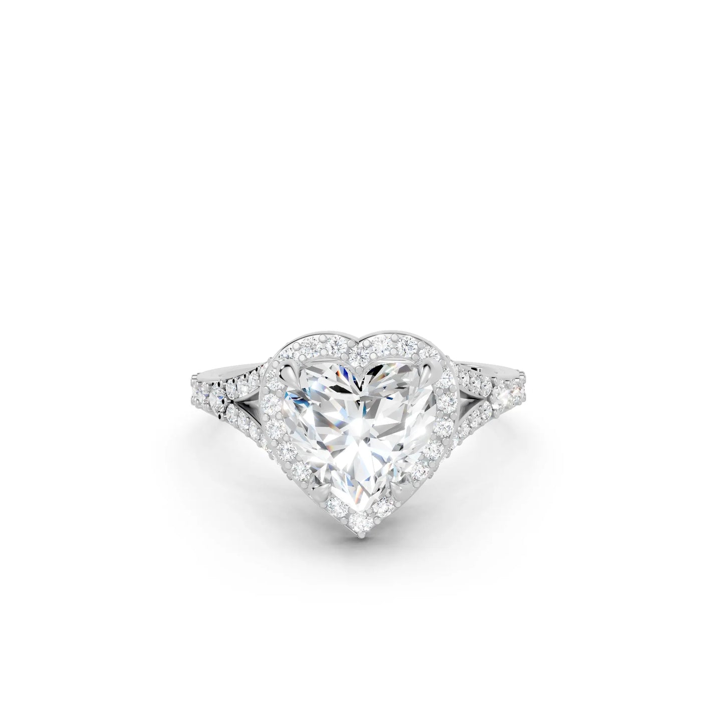 14K Gold Heart Cut Diamond Split Shank Halo Engagement Ring