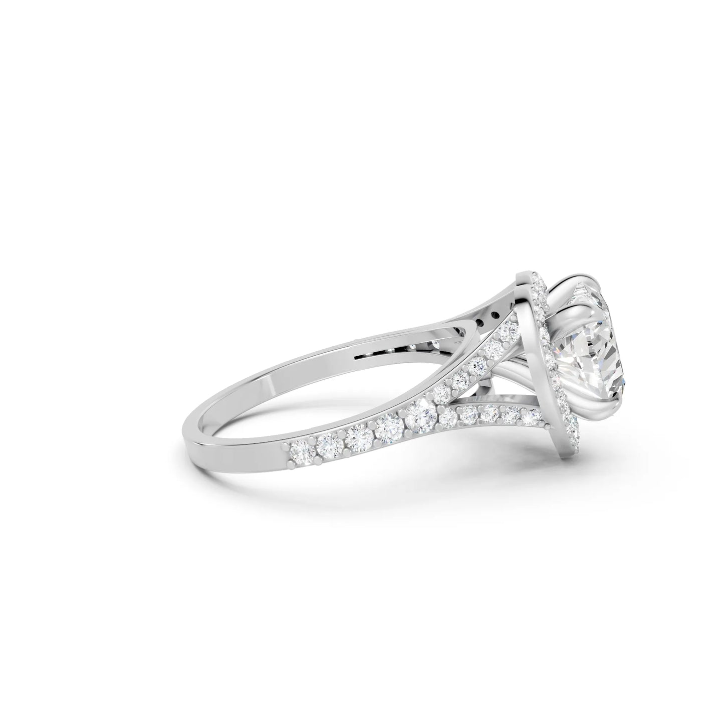 14K Gold Heart Cut Diamond Split Shank Halo Engagement Ring