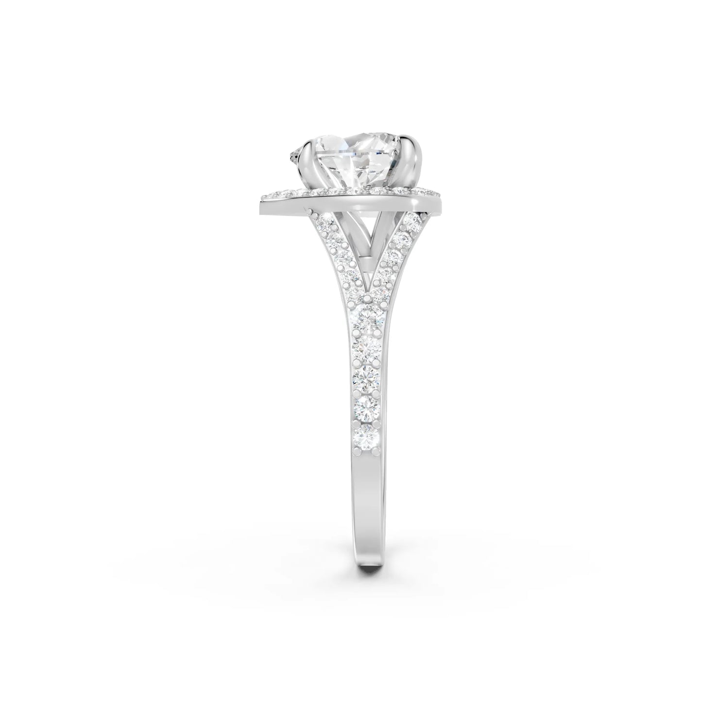 14K Gold Heart Cut Diamond Split Shank Halo Engagement Ring