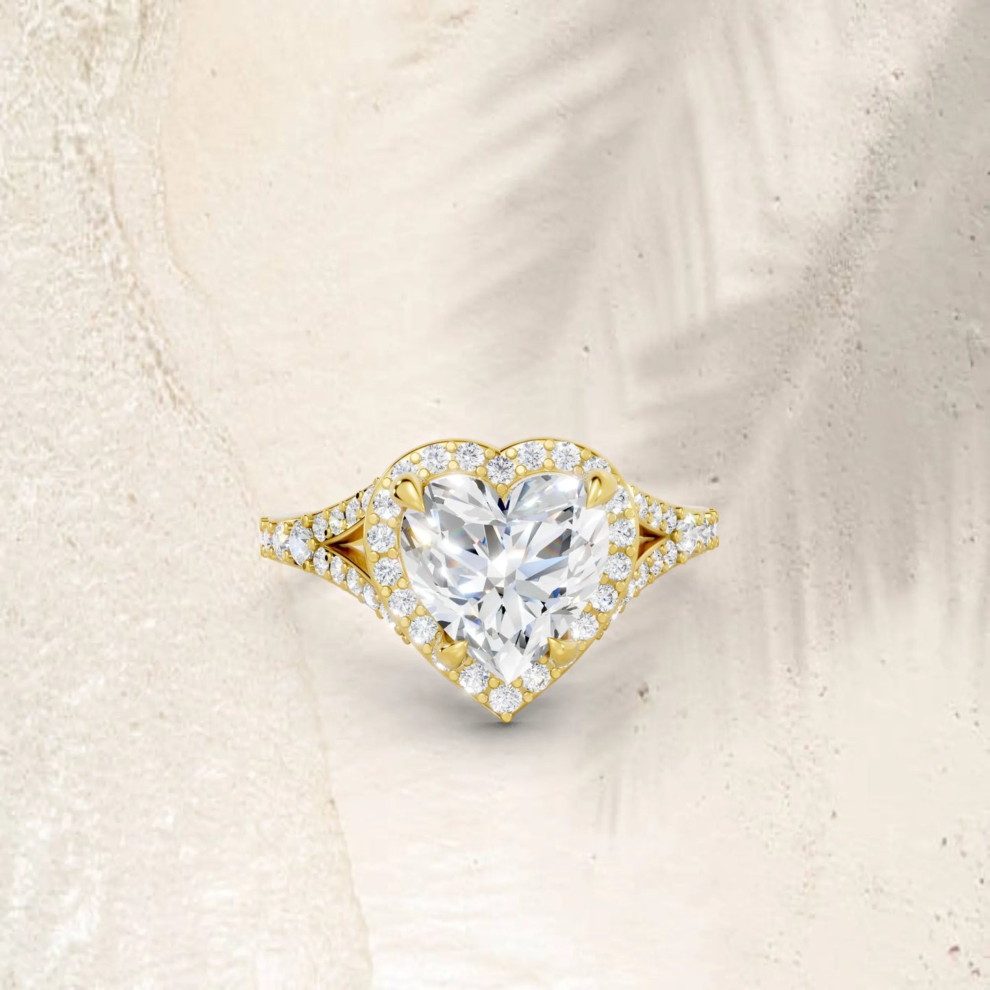 14K Gold Heart Cut Diamond Split Shank Halo Engagement Ring
