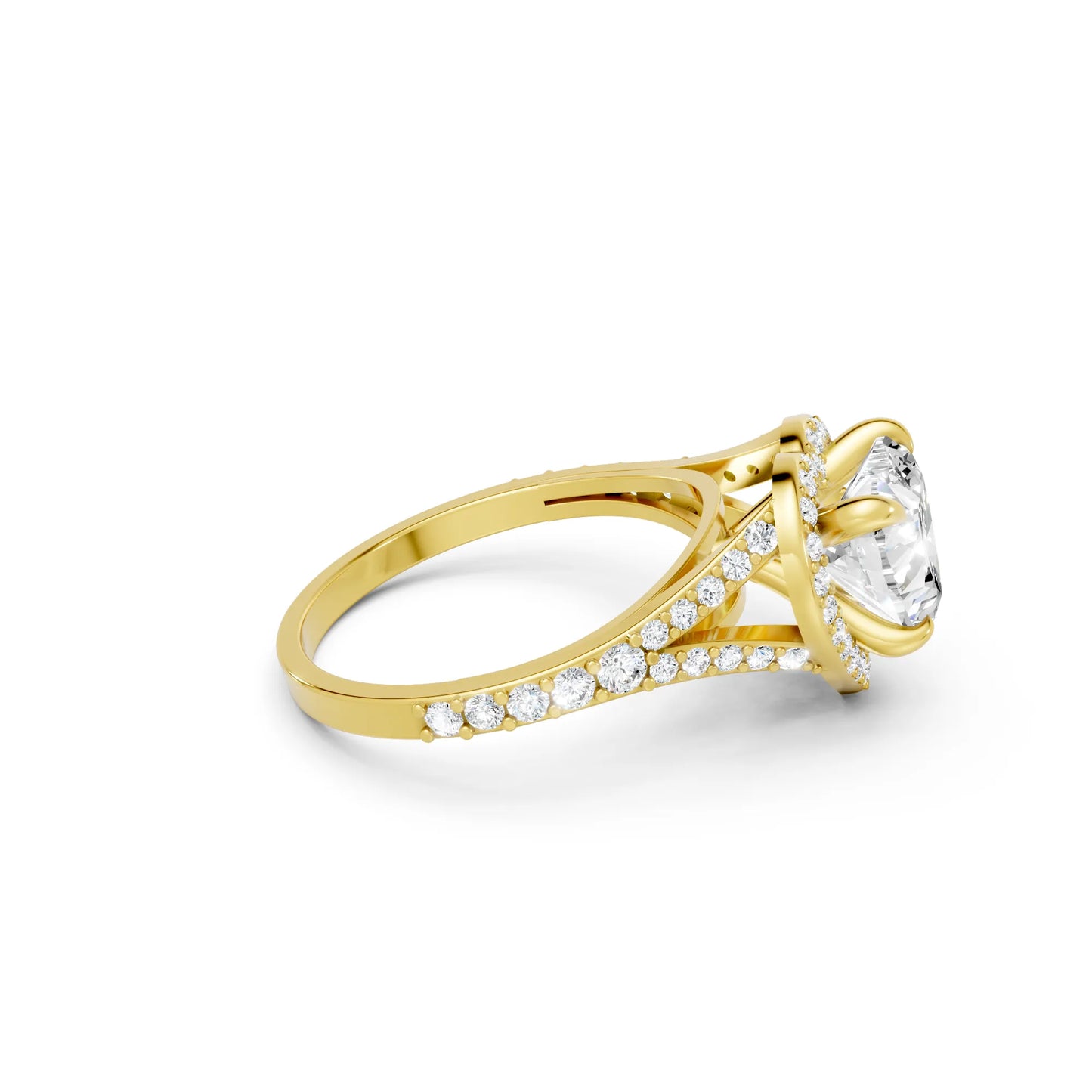 14K Gold Heart Cut Diamond Split Shank Halo Engagement Ring