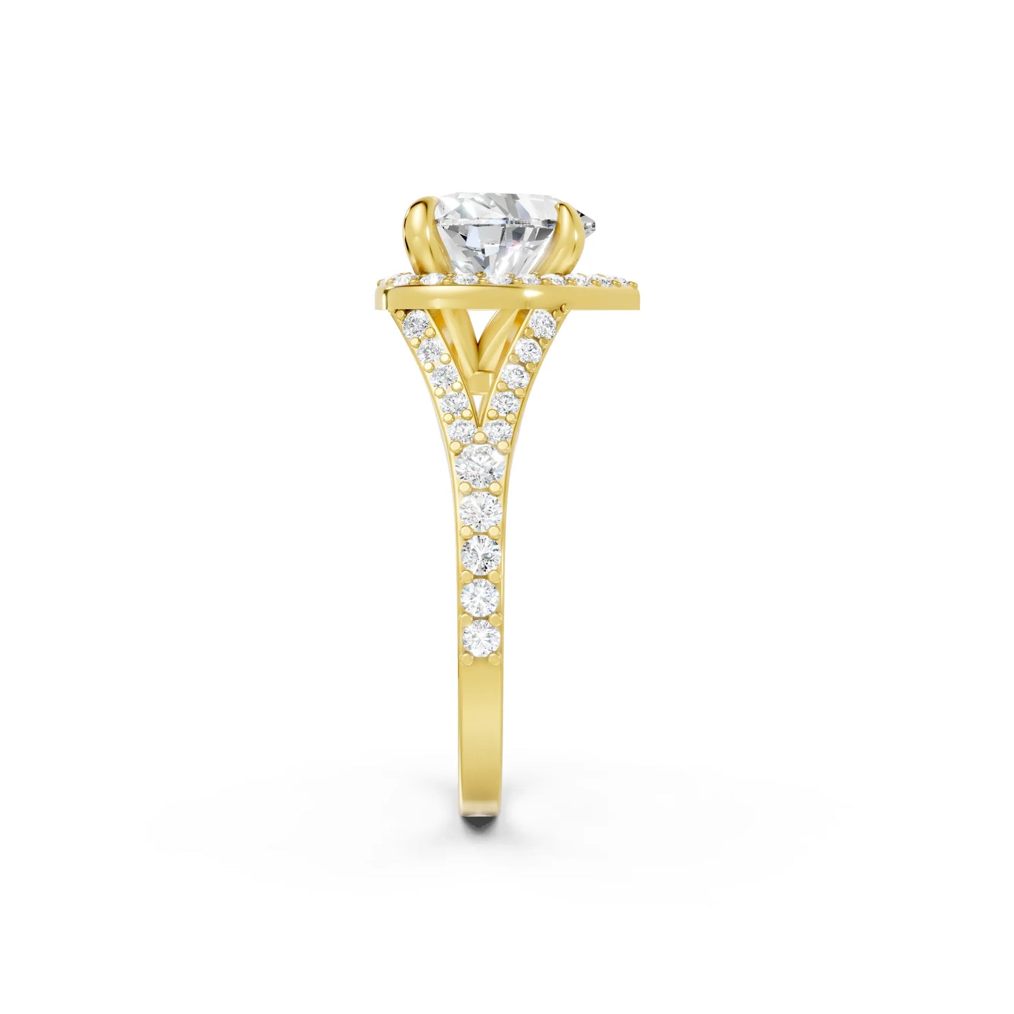 14K Gold Heart Cut Diamond Split Shank Halo Engagement Ring
