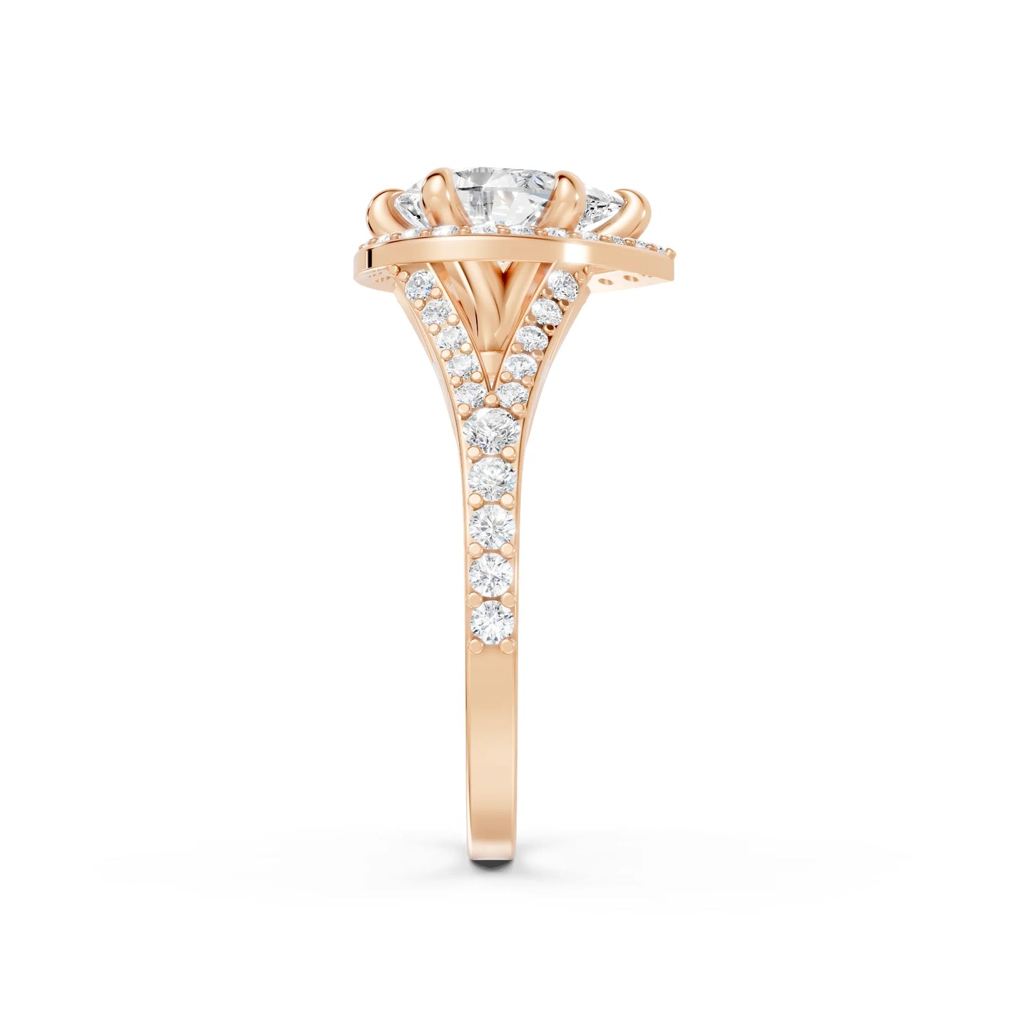 14K Gold Pear Cut Diamond Split Shank Halo Engagement Ring