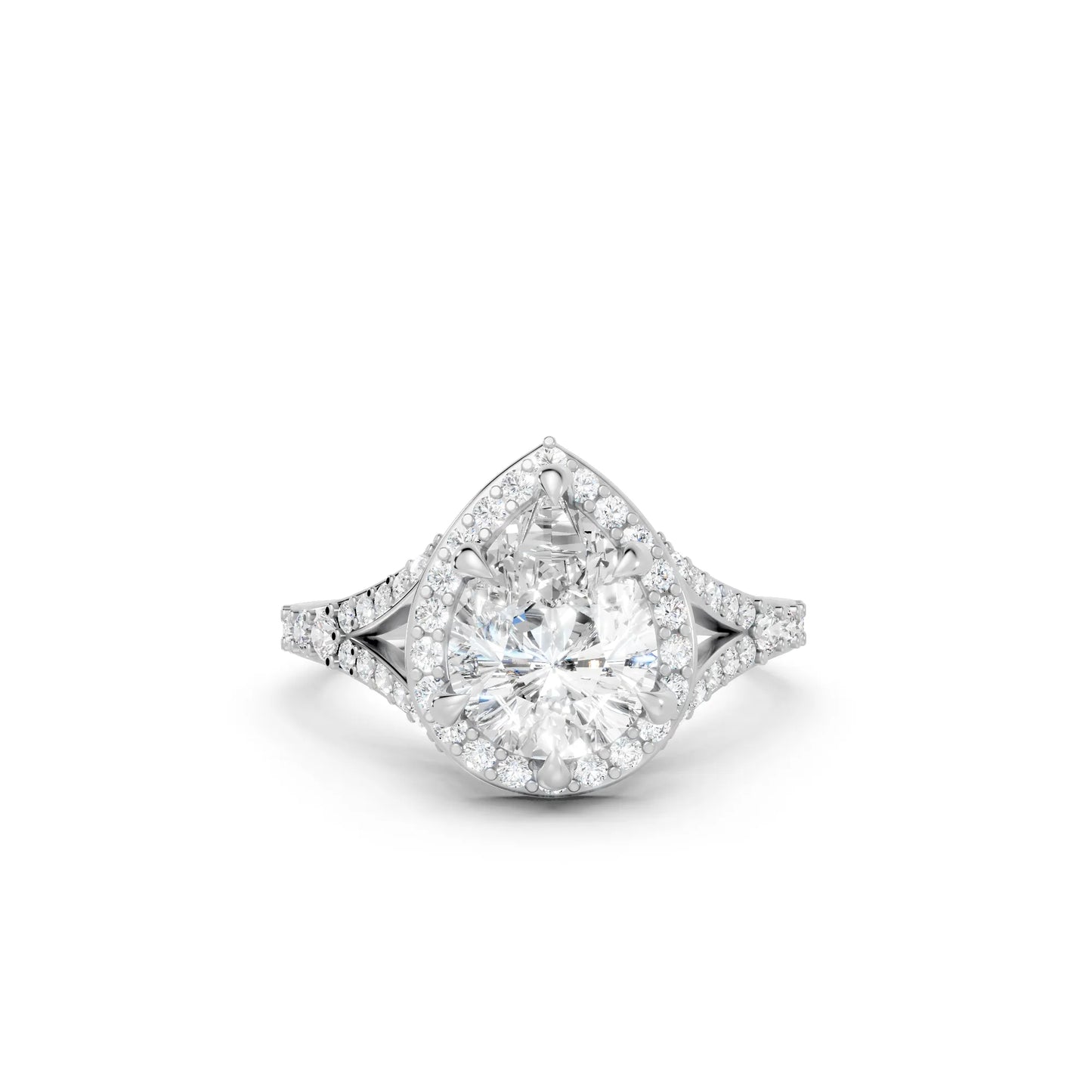 14K Gold Pear Cut Diamond Split Shank Halo Engagement Ring