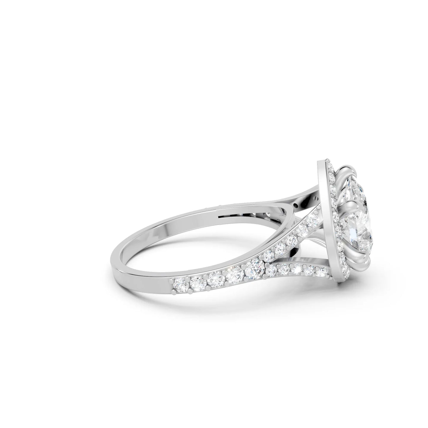 14K Gold Pear Cut Diamond Split Shank Halo Engagement Ring