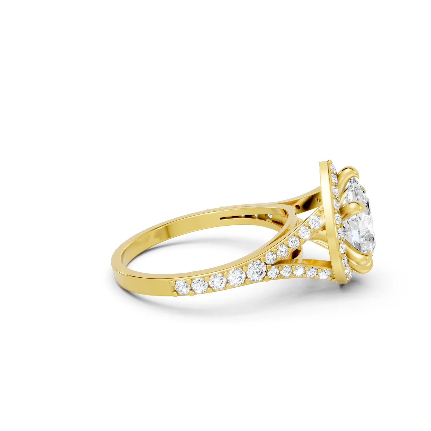14K Gold Pear Cut Diamond Split Shank Halo Engagement Ring