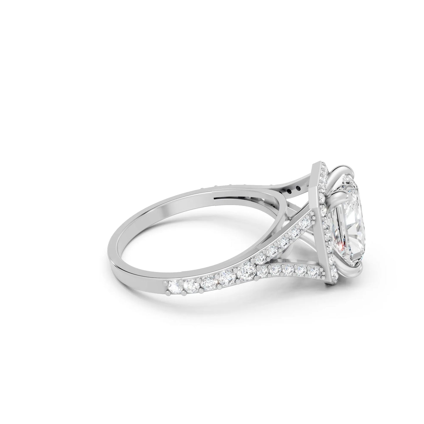 14K Gold Radiant Cut Diamond Split Shank Halo Engagement Ring