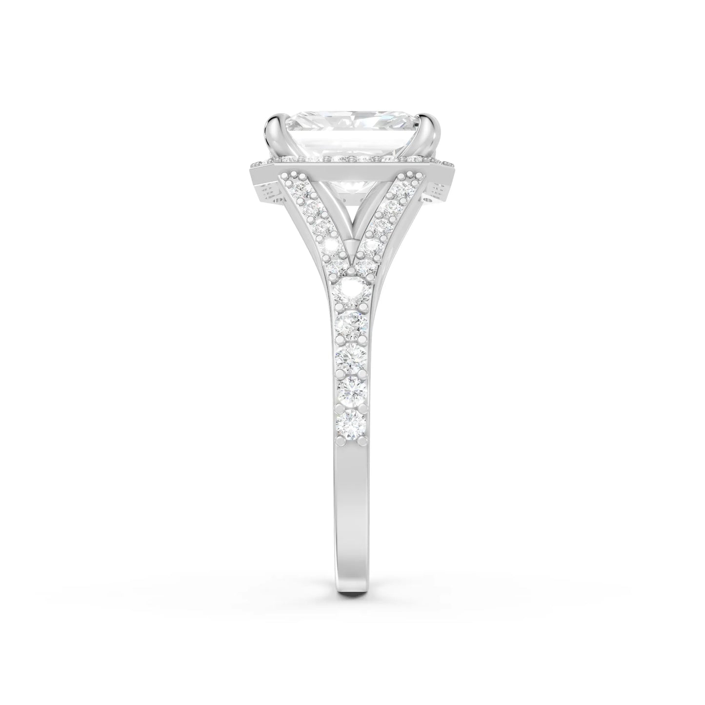 14K Gold Radiant Cut Diamond Split Shank Halo Engagement Ring