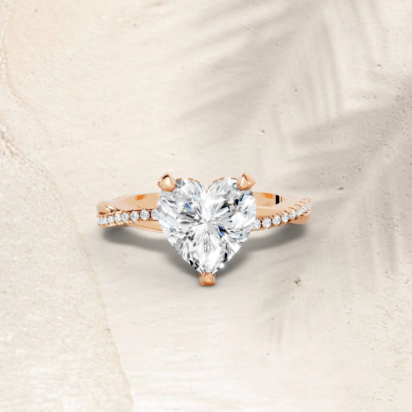 14K Gold Heart Cut Diamond Twisted Vine Hidden Halo Engagement Ring