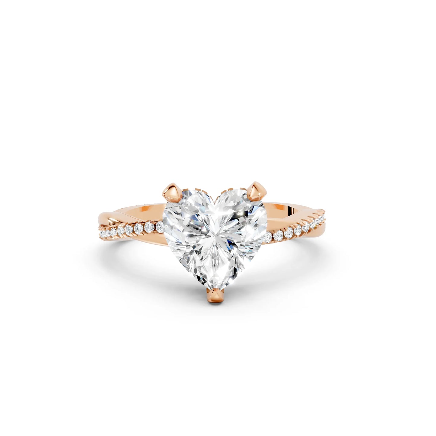 14K Gold Heart Cut Diamond Twisted Vine Hidden Halo Engagement Ring