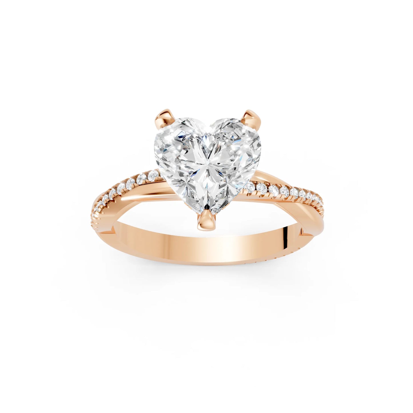 14K Gold Heart Cut Diamond Twisted Vine Hidden Halo Engagement Ring