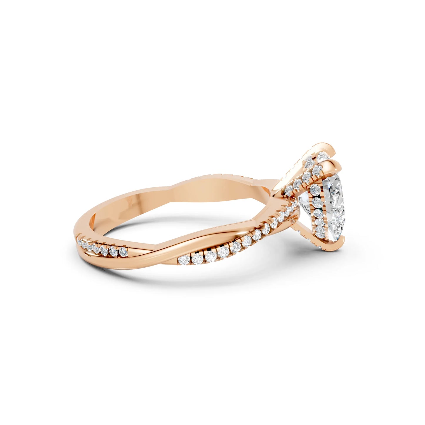 14K Gold Heart Cut Diamond Twisted Vine Hidden Halo Engagement Ring