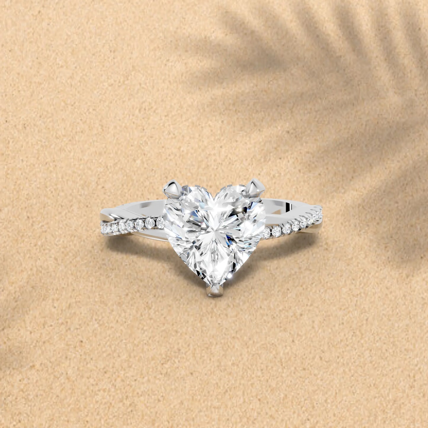 14K Gold Heart Cut Diamond Twisted Vine Hidden Halo Engagement Ring