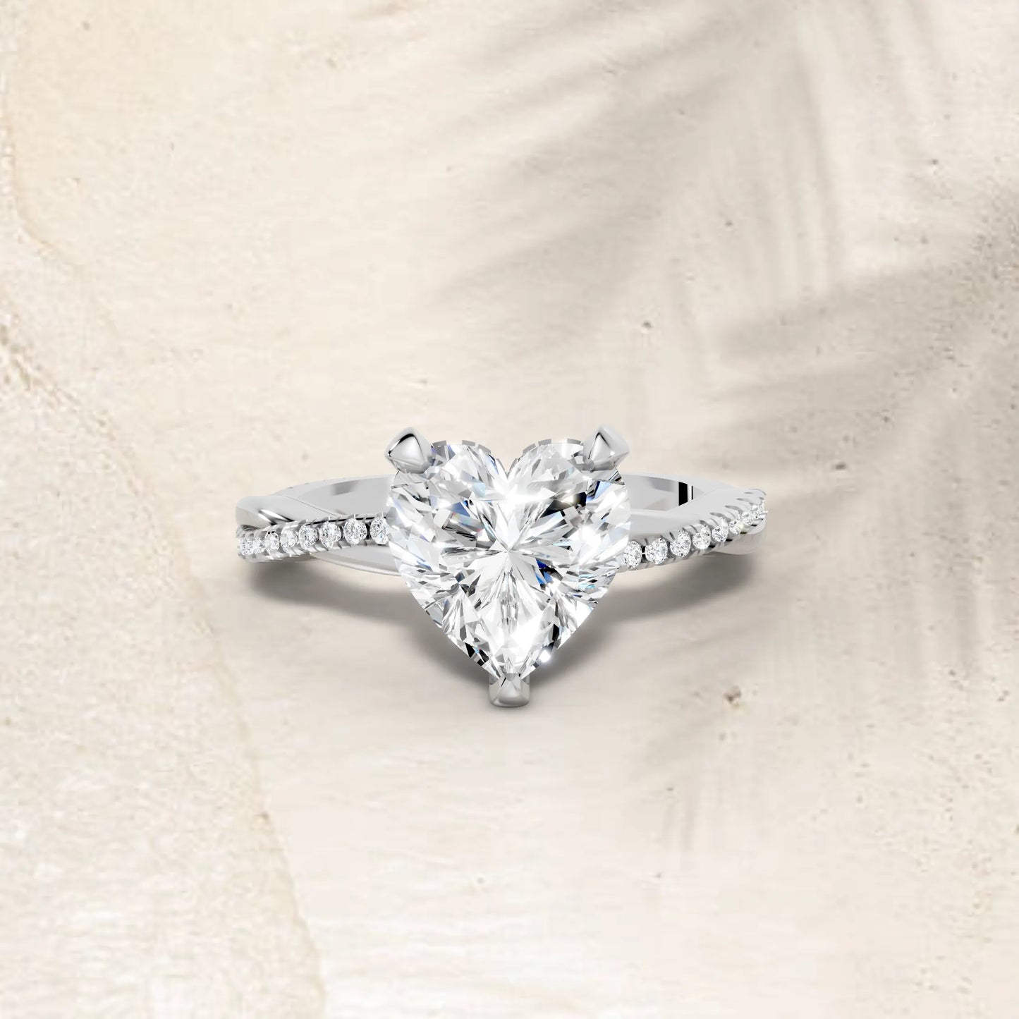 14K Gold Heart Cut Diamond Twisted Vine Hidden Halo Engagement Ring