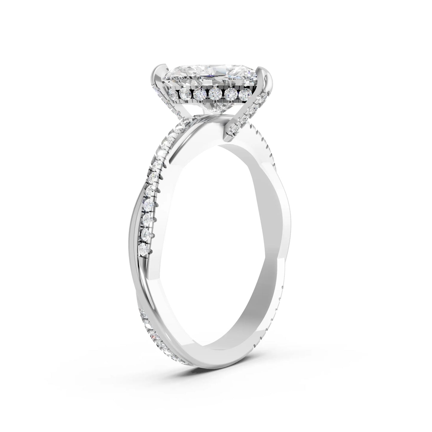 14K Gold Heart Cut Diamond Twisted Vine Hidden Halo Engagement Ring