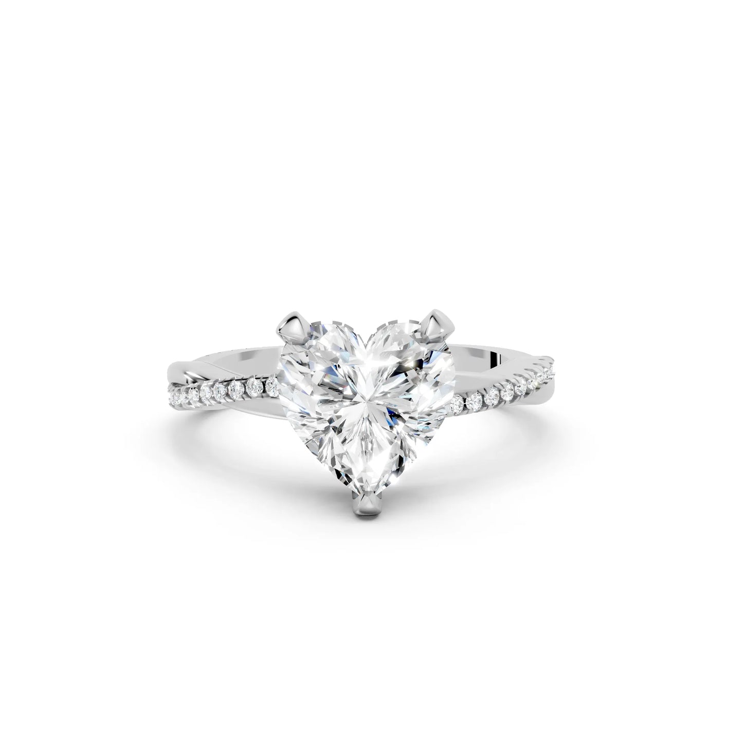 14K Gold Heart Cut Diamond Twisted Vine Hidden Halo Engagement Ring