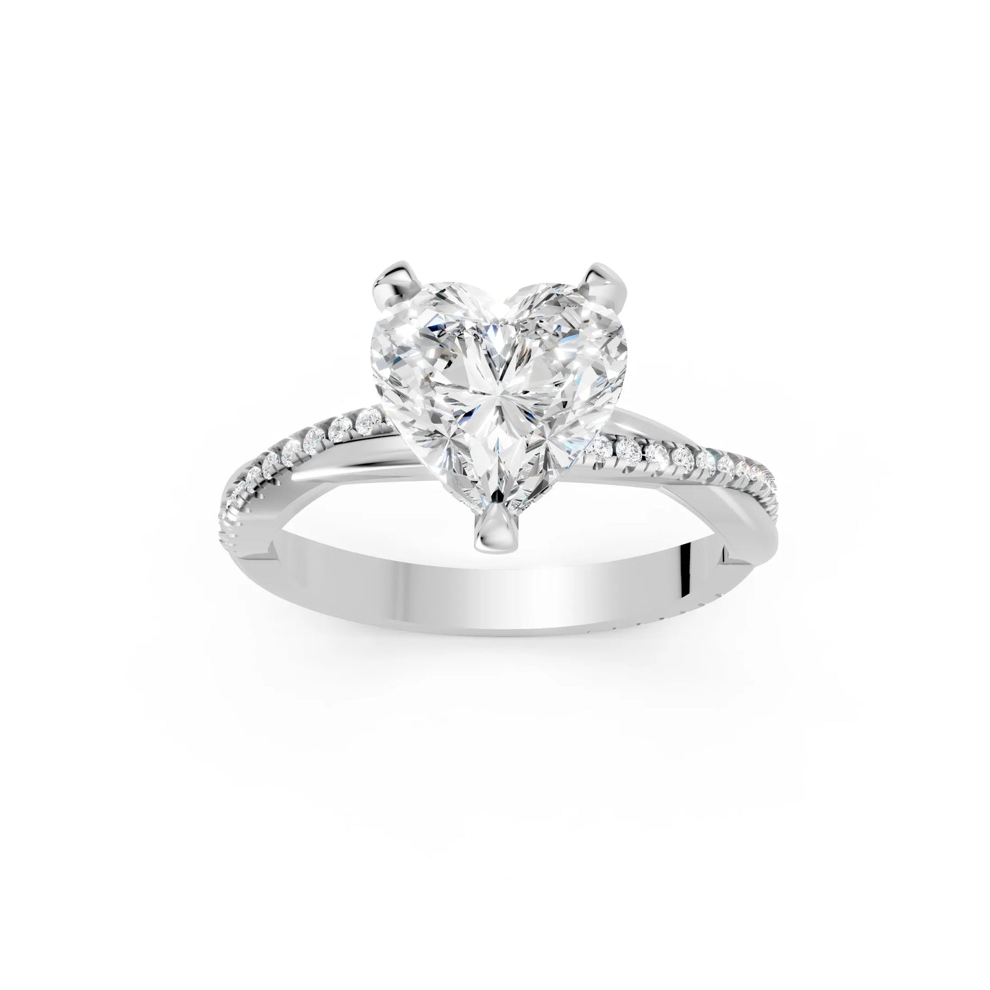 14K Gold Heart Cut Diamond Twisted Vine Hidden Halo Engagement Ring