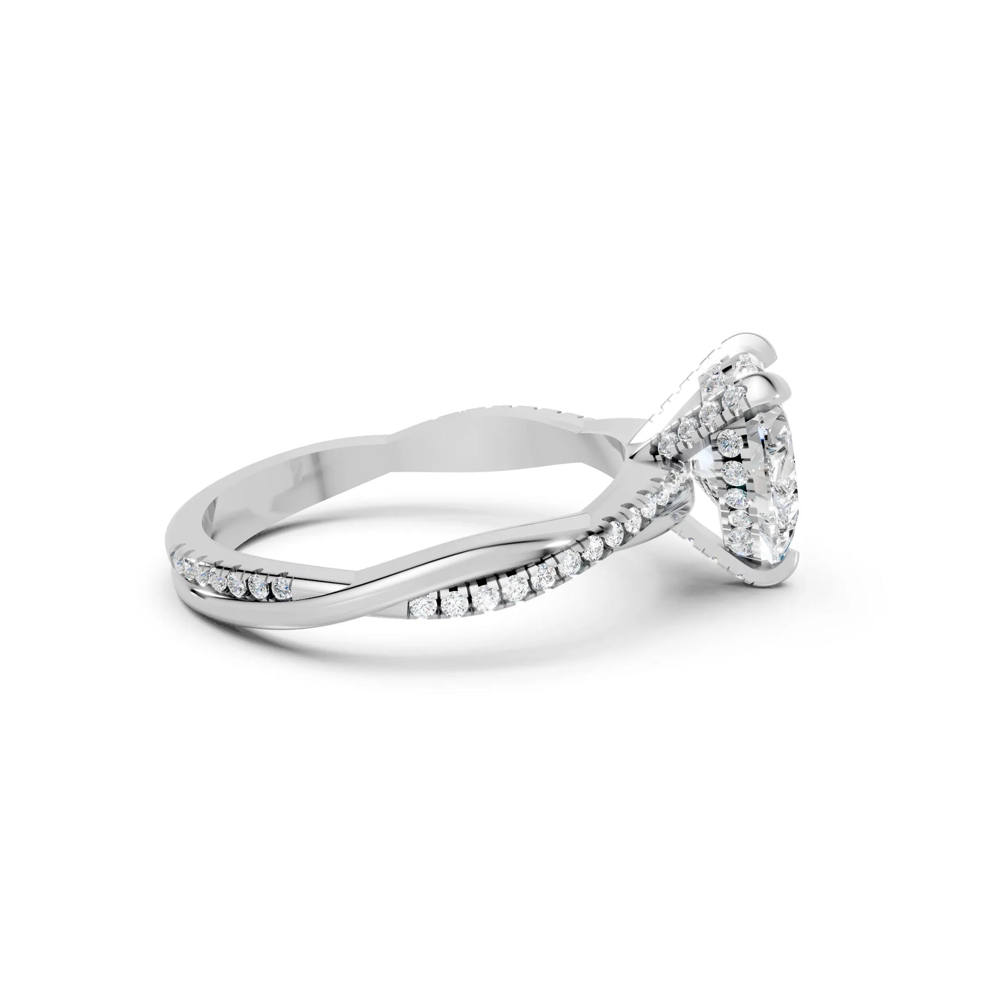14K Gold Heart Cut Diamond Twisted Vine Hidden Halo Engagement Ring