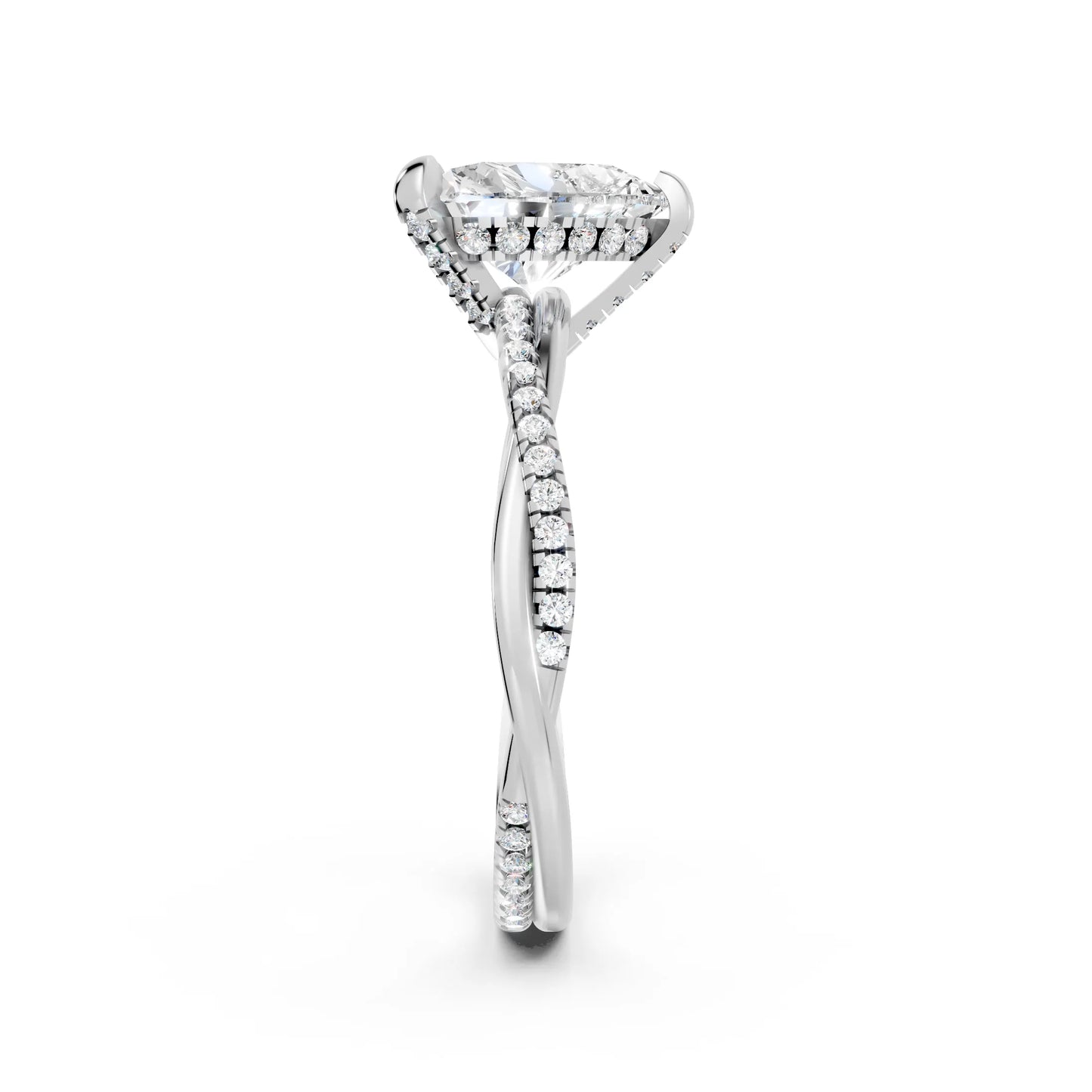 14K Gold Heart Cut Diamond Twisted Vine Hidden Halo Engagement Ring