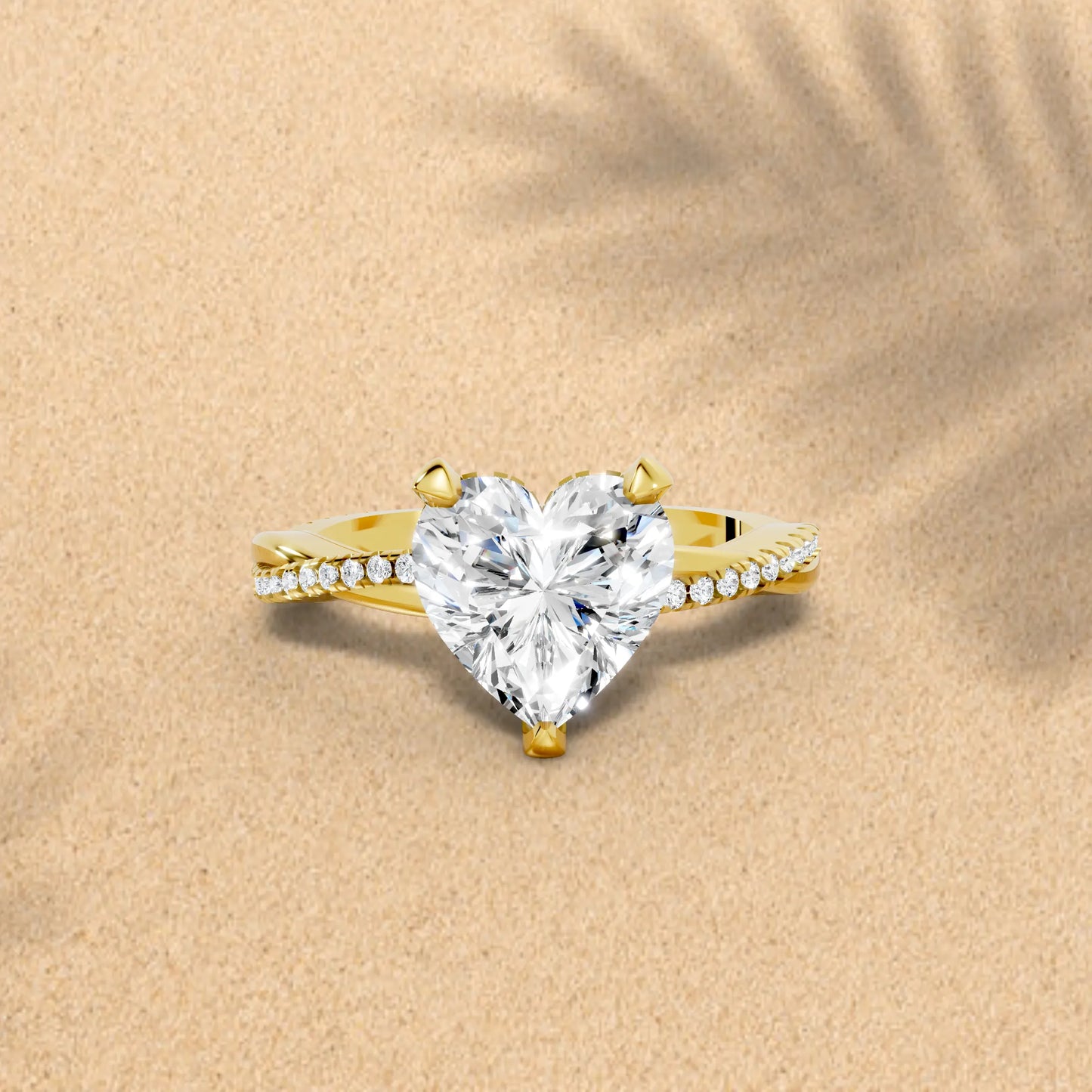 14K Gold Heart Cut Diamond Twisted Vine Hidden Halo Engagement Ring