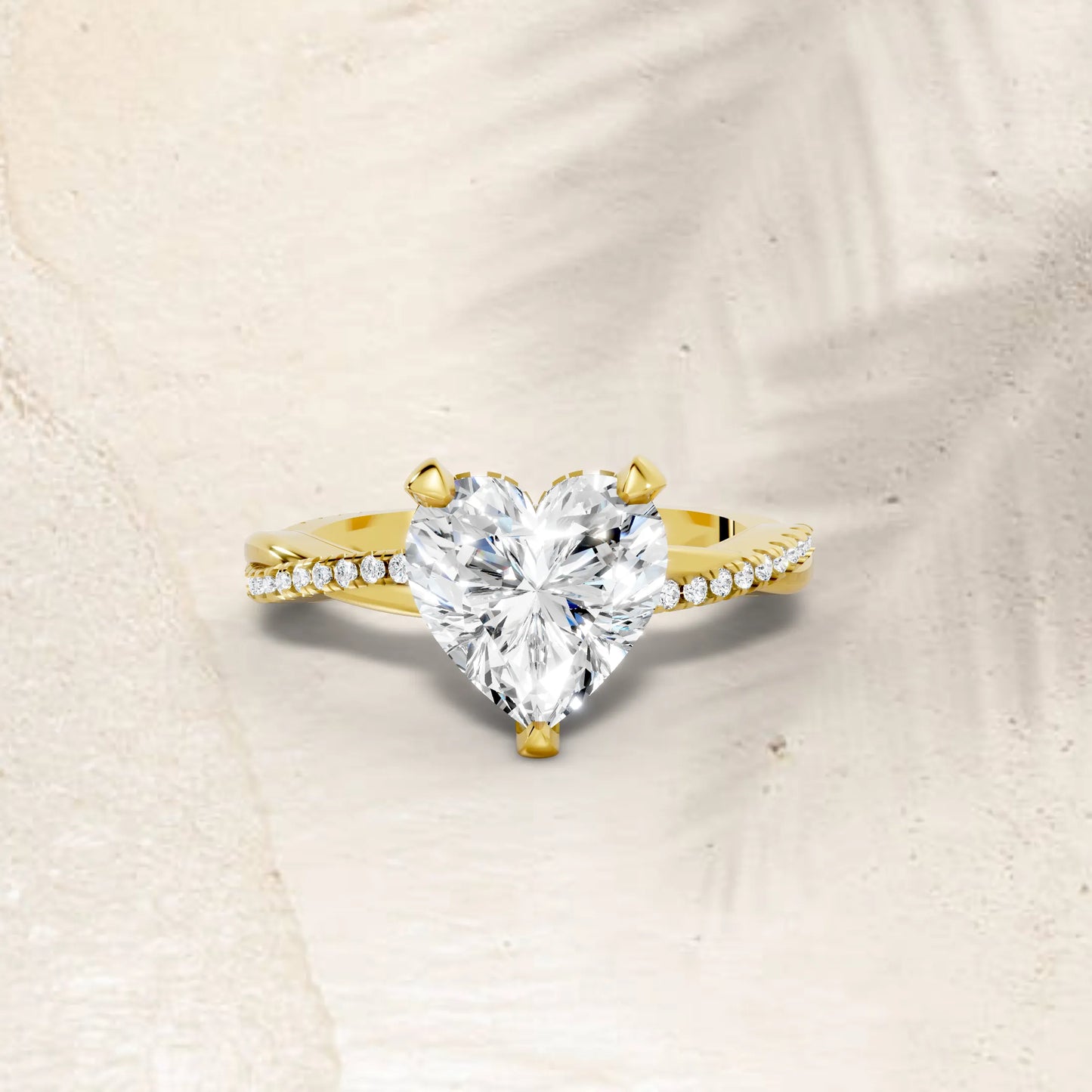 14K Gold Heart Cut Diamond Twisted Vine Hidden Halo Engagement Ring