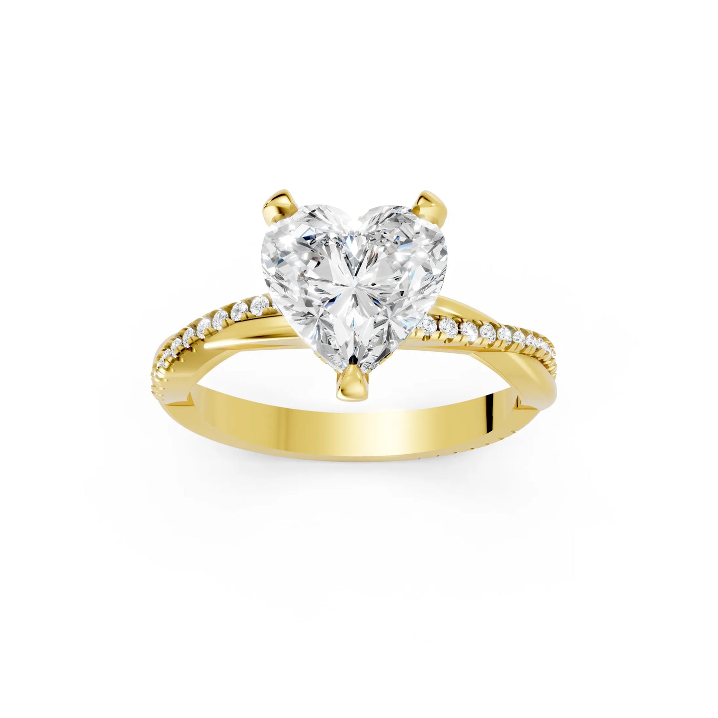 14K Gold Heart Cut Diamond Twisted Vine Hidden Halo Engagement Ring