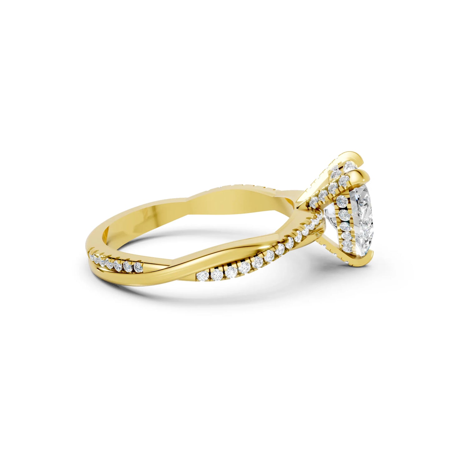 14K Gold Heart Cut Diamond Twisted Vine Hidden Halo Engagement Ring