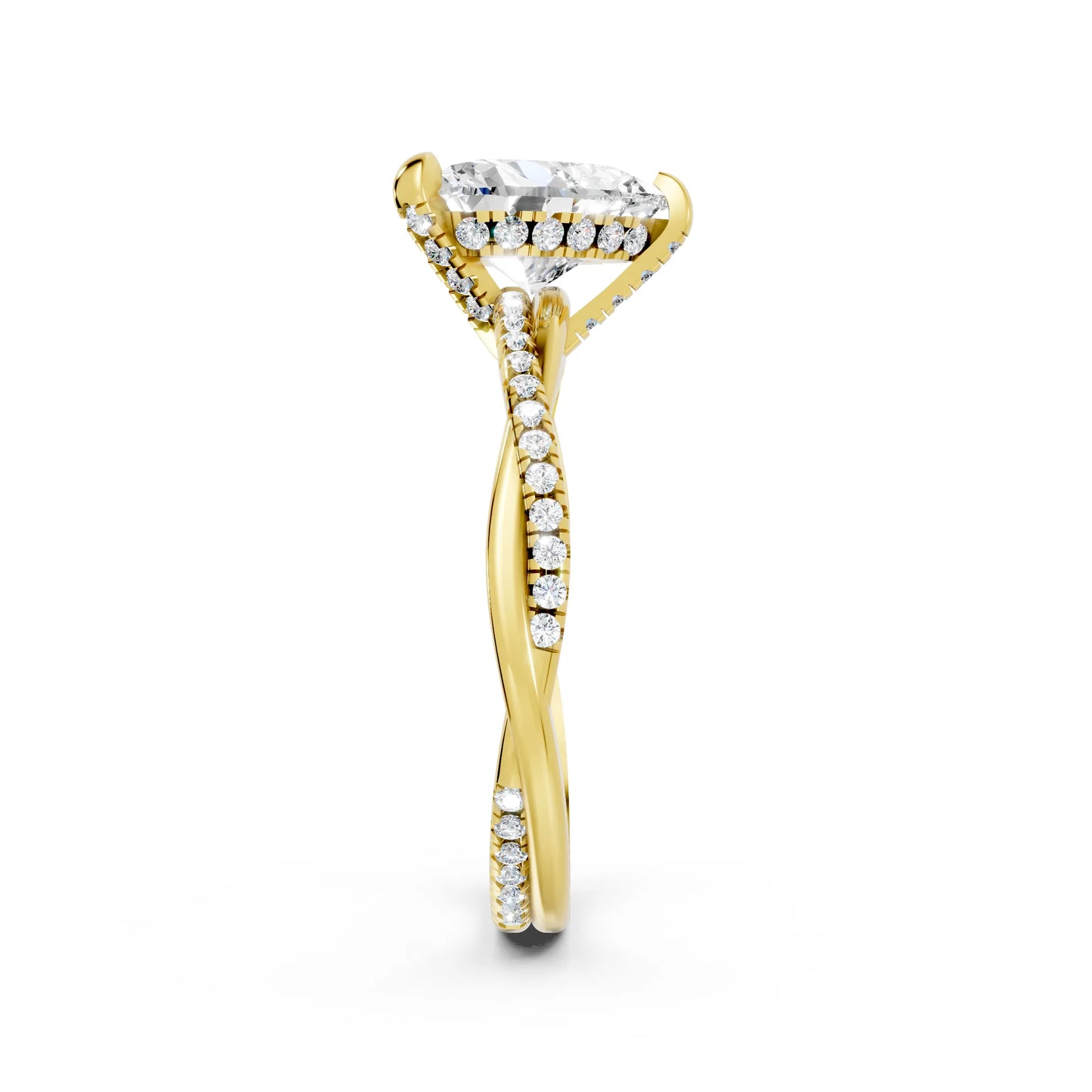 14K Gold Heart Cut Diamond Twisted Vine Hidden Halo Engagement Ring