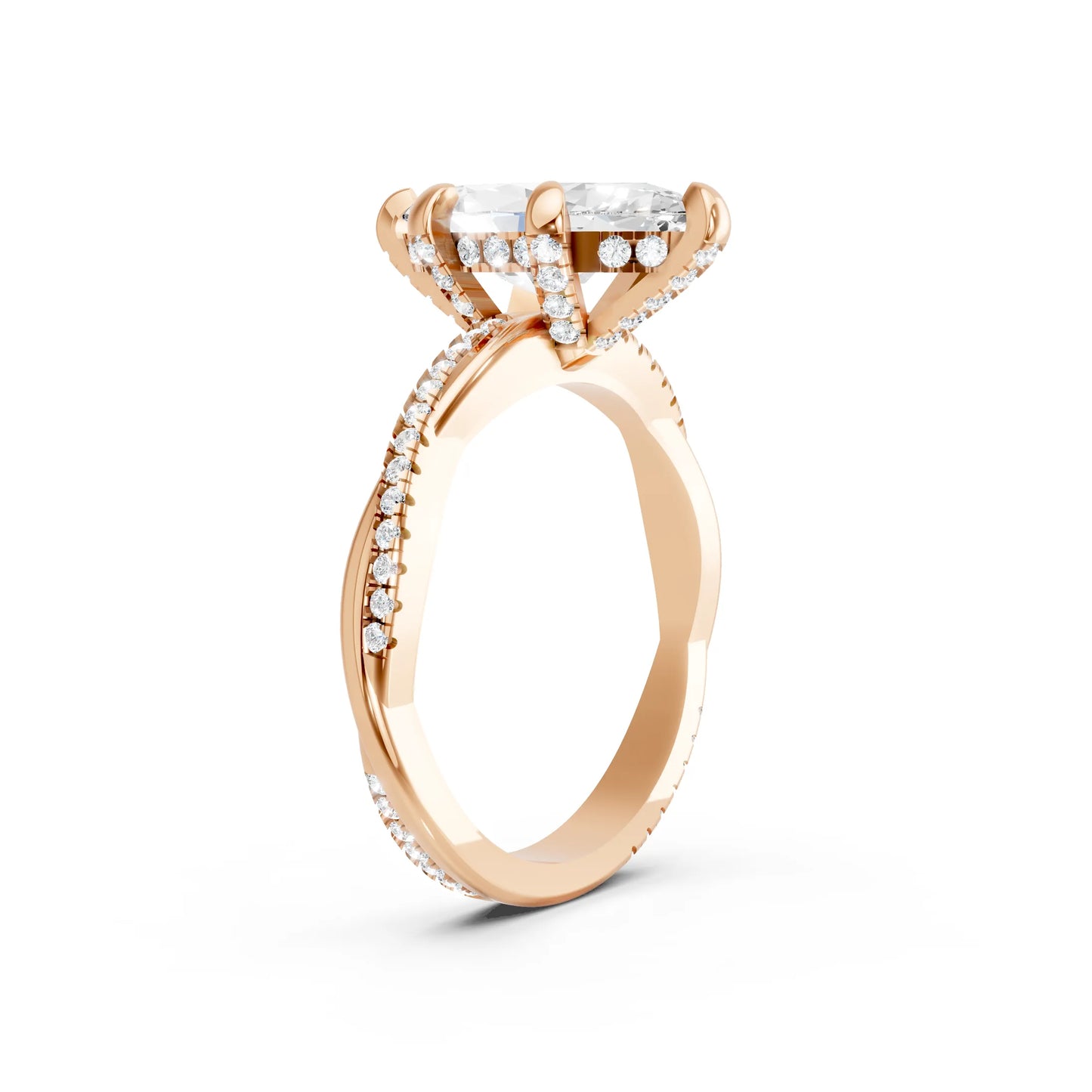 14K Gold Marquise Cut Diamond Twisted Vine Hidden Halo Engagement Ring