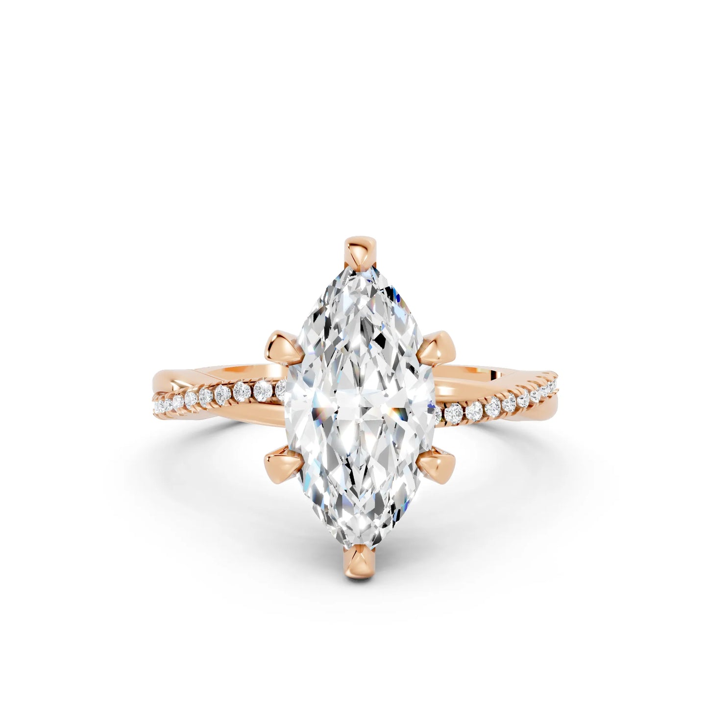 14K Gold Marquise Cut Diamond Twisted Vine Hidden Halo Engagement Ring