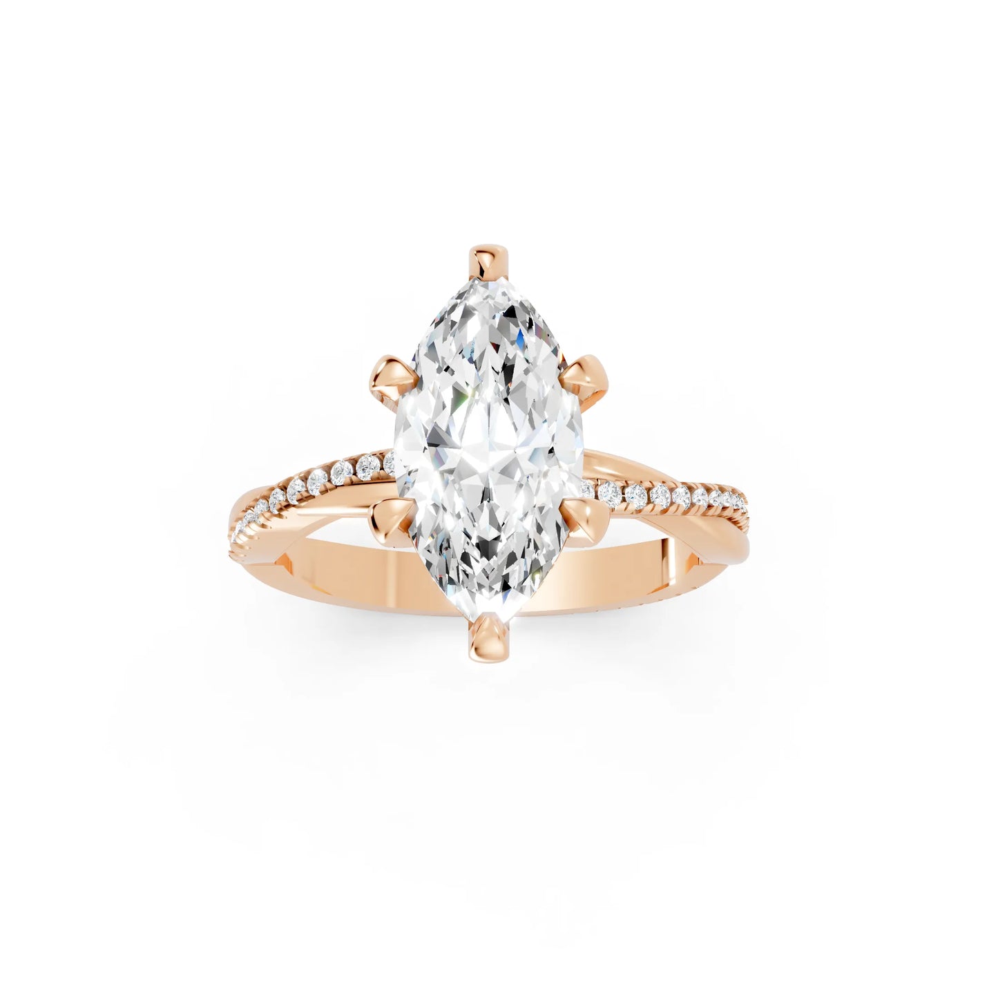 14K Gold Marquise Cut Diamond Twisted Vine Hidden Halo Engagement Ring