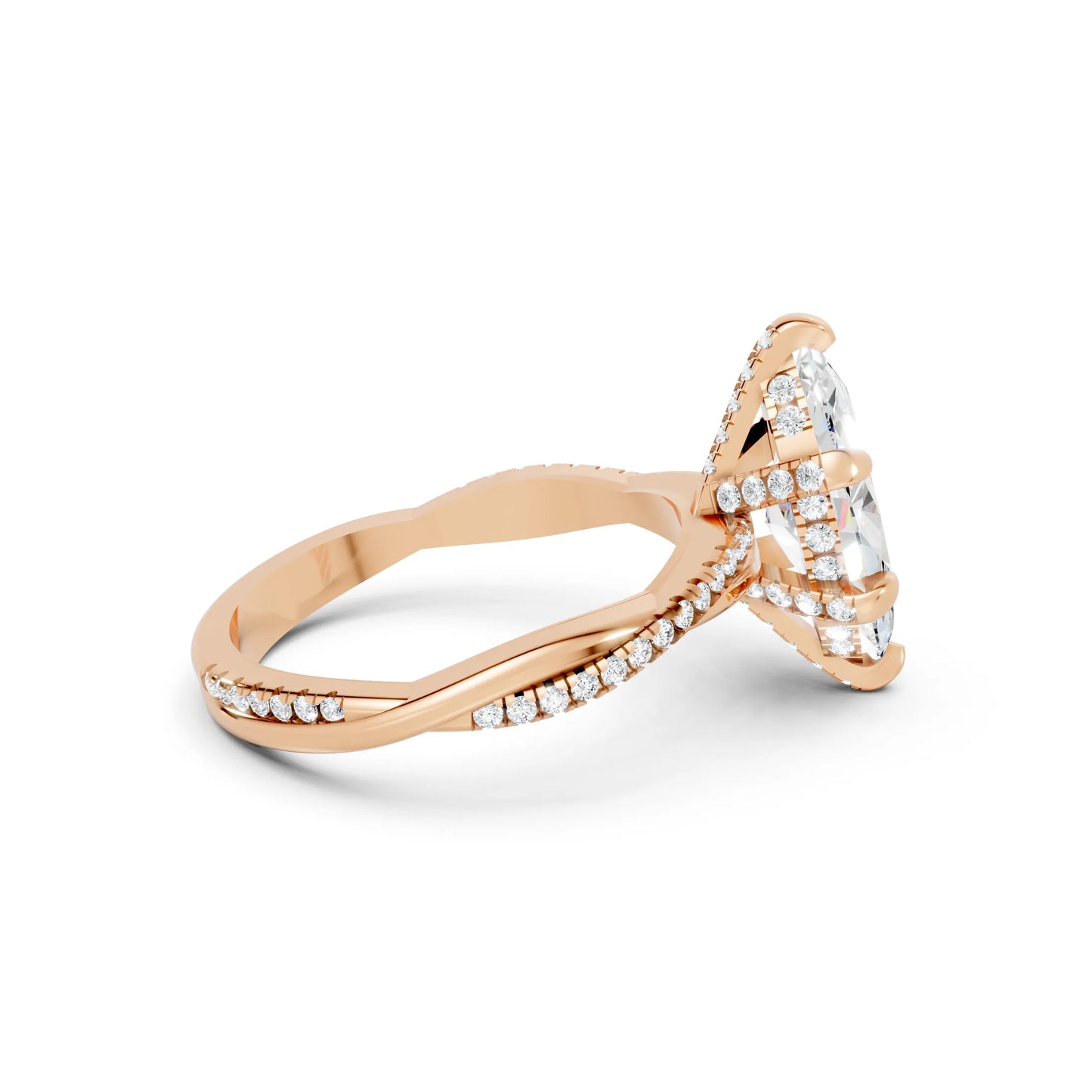 14K Gold Marquise Cut Diamond Twisted Vine Hidden Halo Engagement Ring