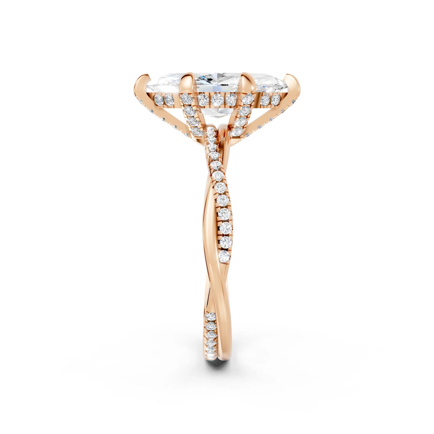 14K Gold Marquise Cut Diamond Twisted Vine Hidden Halo Engagement Ring