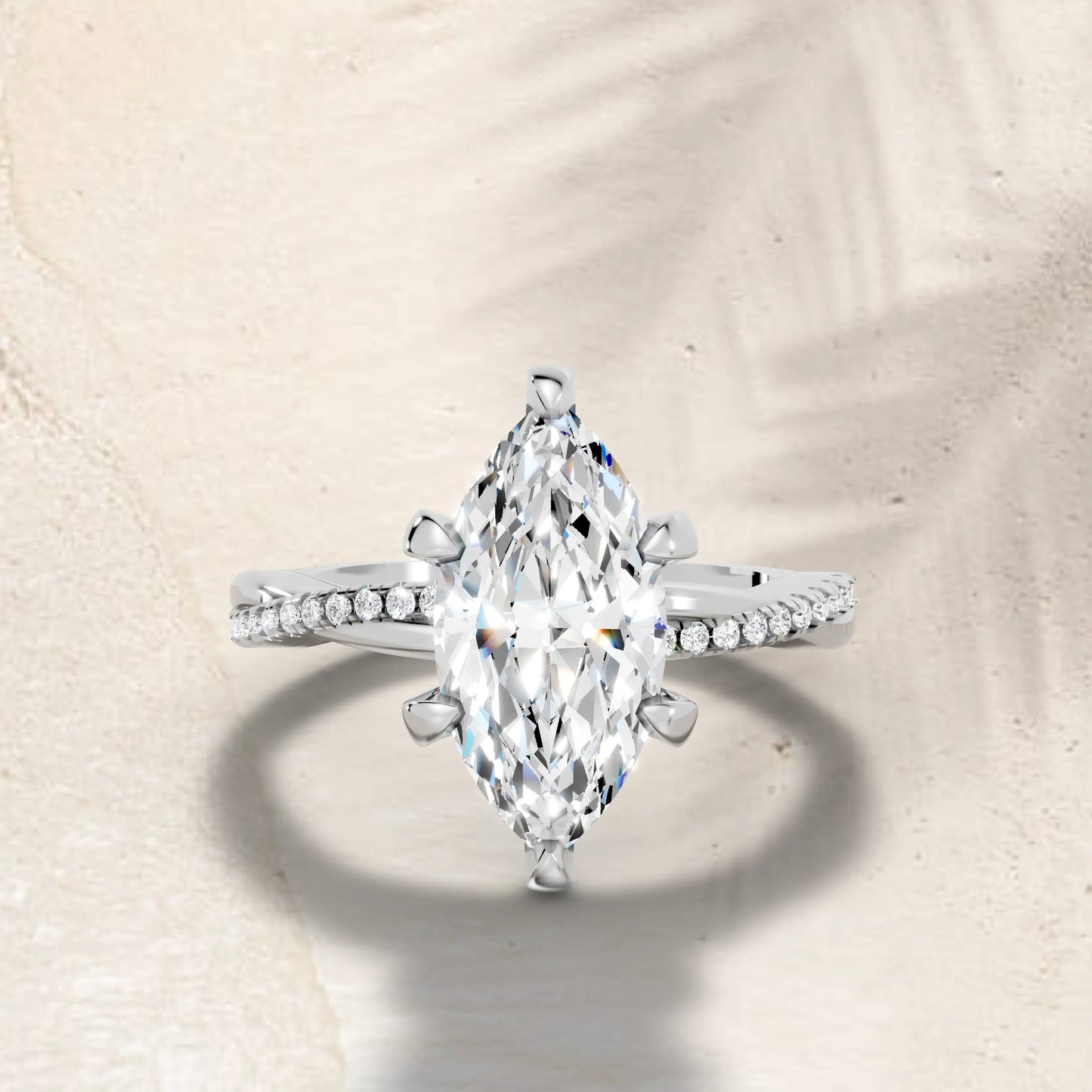 14K Gold Marquise Cut Diamond Twisted Vine Hidden Halo Engagement Ring