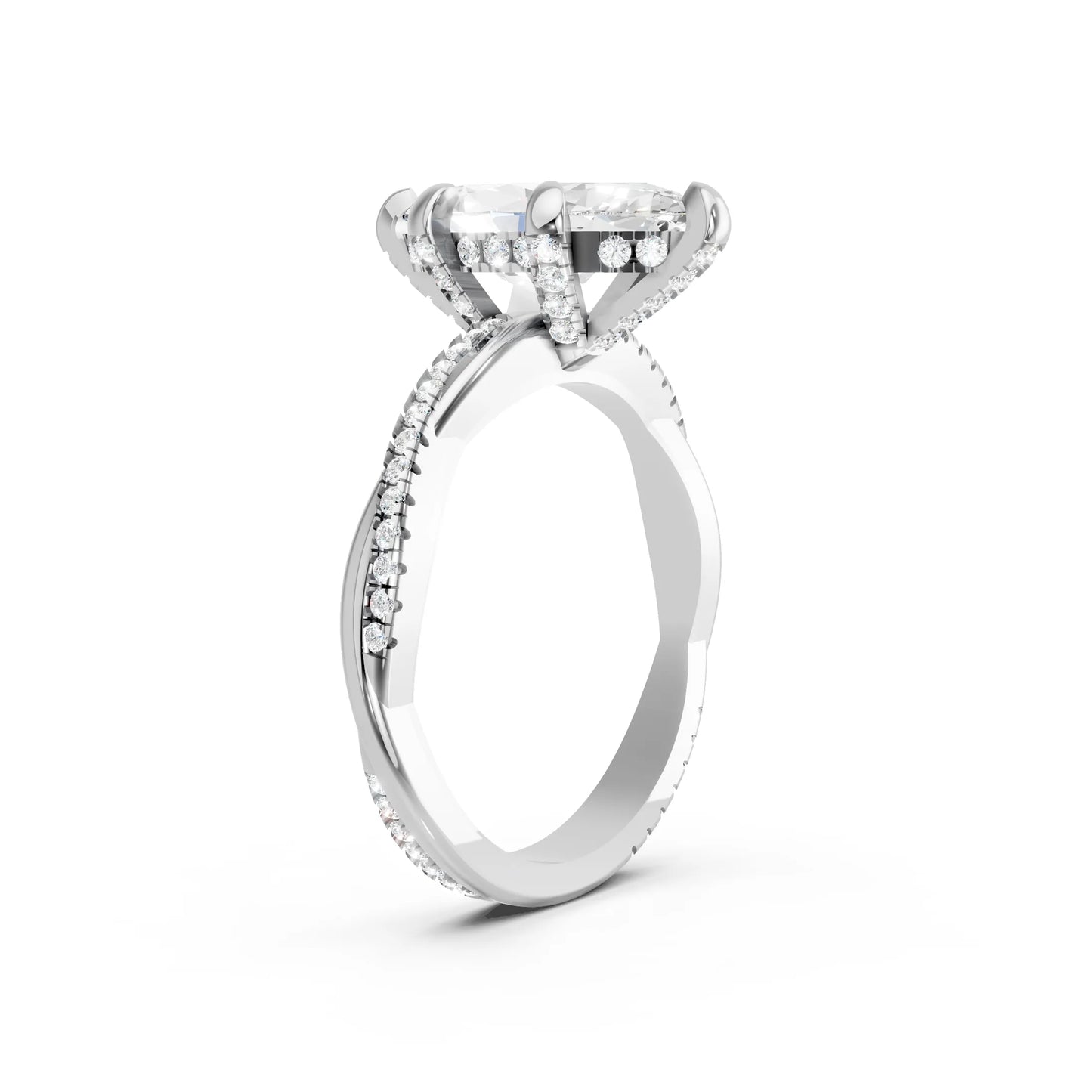 14K Gold Marquise Cut Diamond Twisted Vine Hidden Halo Engagement Ring