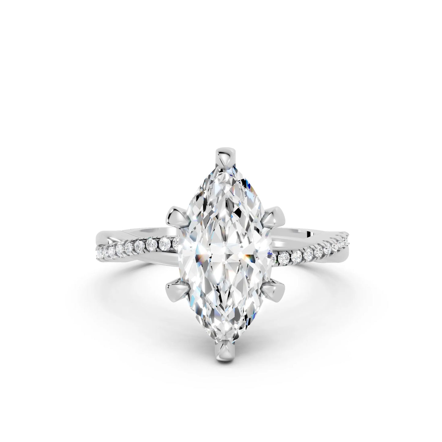 14K Gold Marquise Cut Diamond Twisted Vine Hidden Halo Engagement Ring