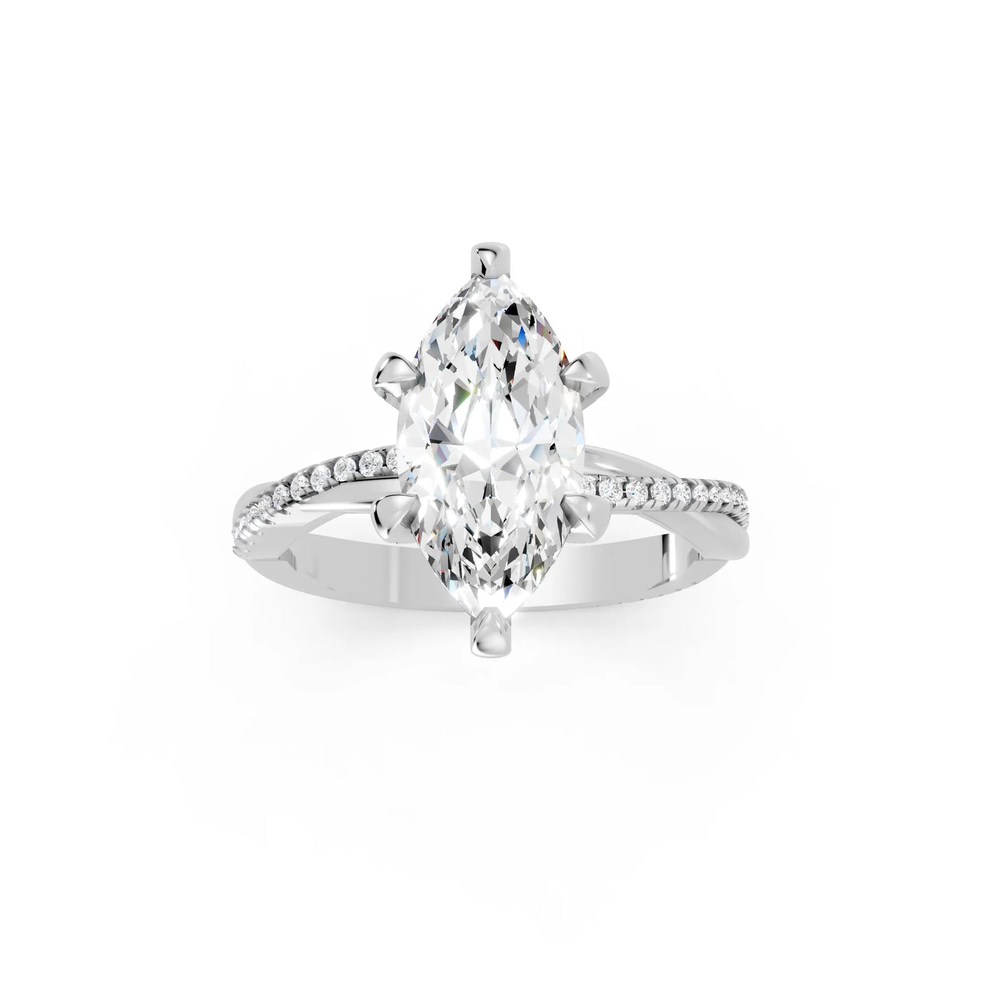 14K Gold Marquise Cut Diamond Twisted Vine Hidden Halo Engagement Ring